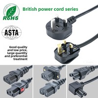 Cordon d'alimentation triangulaire à trois broches de style britannique, adaptateur certifié ASTA, prise-cordon, prise standard britannique, câble d'alimentation britannique