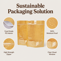 Pochette autoportante en papier kraft brun écologique de qualité alimentaire avec fenêtre et fermeture éclair refermable