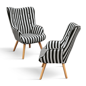 Fauteuil Umbertino avec repose-pieds, tissu rayé, pieds en bois, ensemble de fauteuils inclinables d'intérieur - Product Image 4