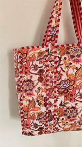 Bolso de Mano Acolchado de Algodón con Estampado Floral, Bolso de Hombro con Estampado Indio, Bolso de Compras y Viaje - Product Image 4