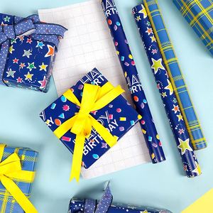High Quality Wholesale 80g 43*300cm Birthday Fluorescent <b>Blue</b> and Yellow Packaging <b>Paper</b> Gift Wrapping <b>Paper</b> - Product Image 5