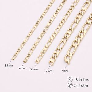 14K Gold Plated Brass Cuban Link Figaro <b>Chain</b> Necklace with Multiple Width and Length Options for Unisex Anniversary - Product Image 1