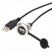 Cable de Extensión USB 2.0 Macho a Hembra con Carcasa Metálica y Tapa Impermeable, Cable de Montaje en Panel con Bloqueo de Tuerca de Rosca Rápida de 3A