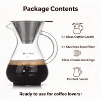 Ensemble de cafetière à filtre manuelle, cafetière en verre résistant à la chaleur avec filtre en maille métallique, bouilloire à eau froide et chaude pour la cuisine