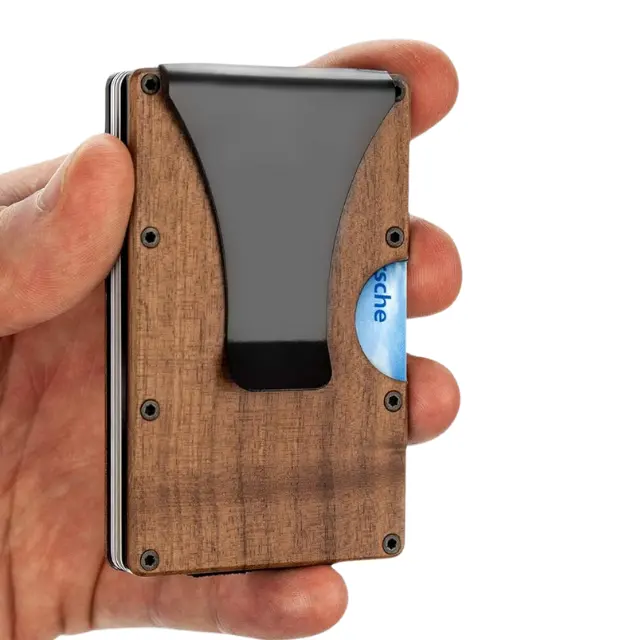2024 ince özel bts up RFID anti-hırsızlık fırça metal cüzdan karbon Fiber erkek kredi nakit çanta ahşap kart tutucu