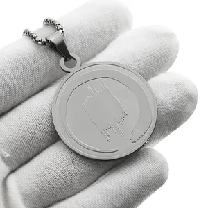 Produttore di fabbrica ciondolo personalizzato Die Stamping Logo collane in lega di zinco collana con ciondolo rotondo in argento opaco