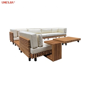 Divano componibile modulare in <span class=keywords><strong>teak</strong></span> Caicos per esterni, personalizzabile, con bracciolo sinistro/destro, cuscini, divano ad angolo a forma di L con tavolino da caffè - Product Image 6