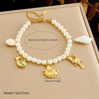 Bracelet vintage en acier inoxydable pour femmes, avec pendentif en forme de coquille de tortue corail et perles d'imitation, bijoux pour filles