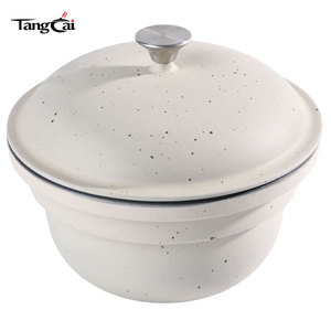 Casserole à riz ronde émaillée blanche de 11 pouces, style coréen, avec couvercle émaillé, idéale pour Bibimbap, soupes et cuisson lente – Tendance du moment - Product Image 2