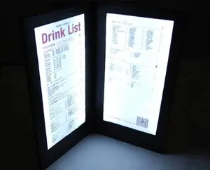 Restaurant menu display led leather menu holder illuminated led menu