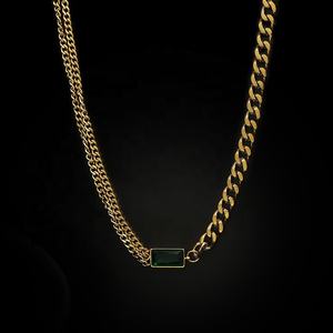 Collar de Acero Inoxidable Personalizado con Baño de Oro de 18K y Circonitas Esmeralda, Conjunto de Joyería de Moda, Collar con Colgante de Acero Inoxidable para Regalos - Product Image 5