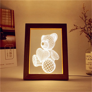 Marco de fotos de madera acrílica 3d para dormitorio, iluminación nocturna, <span class=keywords><strong>luz</strong></span> de <span class=keywords><strong>la</strong></span> noche, regalo personalizado, ilusión USB, bonito patrón de animales - Product Image 5