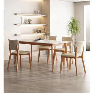Ensemble de table à <span class=keywords><strong>manger</strong></span> moderne et simple, plateau rectangulaire blanc avec pieds en <span class=keywords><strong>bois</strong></span>, pour projet d'appartement, <span class=keywords><strong>salle</strong></span> à <span class=keywords><strong>manger</strong></span>. - Product Image 1