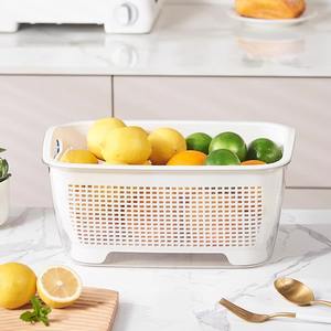 Panier de drainage double couche en plastique Home Basics, grand passoire de cuisine pour légumes et fruits avec poignée - Product Image 2