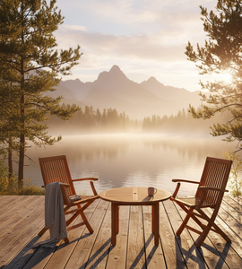 Solid Teak Outdoor <b>Folding</b> <b>Chair</b> with Unique Two Bowl Design Handcrafted Single Block Minimalist Weather-Resistant Eco-Friendly - Product Image 4