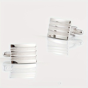 2 uds. <span class=keywords><strong>Gemelos</strong></span> a rayas con textura plateada <span class=keywords><strong>para</strong></span> hombre <span class=keywords><strong>para</strong></span> camisas formales, regalo perfecto <span class=keywords><strong>para</strong></span> <span class=keywords><strong>novio</strong></span> o padre - Product Image 1