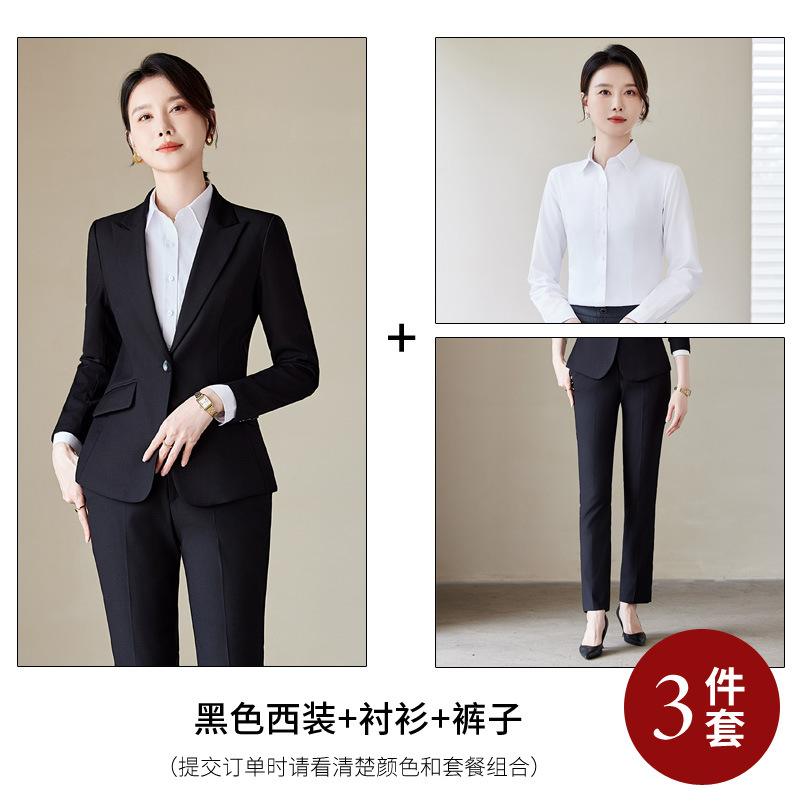 Black suit with white shirt and trousers
