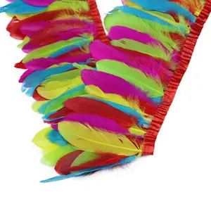 Cheap sale Bulk Rainbow color craft Goose Nagoire and Satinettes feather trim fringe for carnival party garment decoration