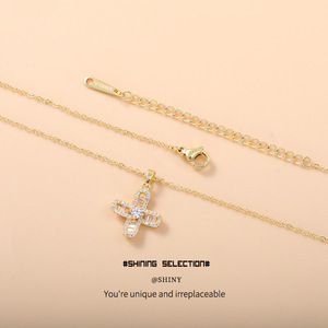 Ensemble de bijoux en forme de croix, collier et boucles d'oreilles pour femmes, en alliage de laiton, serti de pierres, pour un usage quotidien, chaîne de clavicule - Product Image 2