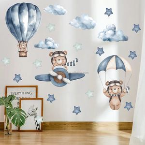Pegatinas de <span class=keywords><strong>pared</strong></span> de globo de aire caliente de avión de dibujos animados de oso de peluche azul pegatinas autoadhesivas para habitación de niños <span class=keywords><strong>papel</strong></span> tapiz de PVC - Product Image 5