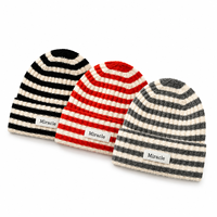 Gorro de Invierno Estilo Y2K con Rayas en Contraste y Etiqueta Tejida para Mujer, Ideal para Fiestas y Compras