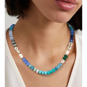 قلادة نسائية عصرية مصنوعة يدويًا من الخرز على شكل زهرة، رائجة البيع، إكسسوارات صيفية للشاطئ، مجوهرات ملونة من الأحجار الطبيعية - Product Image 2