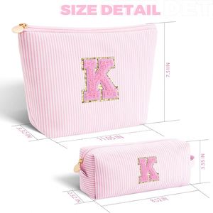 Set de Bolsas de Maquillaje Vintage Personalizadas con Iniciales, Bolsa Cosmética con Parche de Letras, Neceser de Viaje Personalizado para Mujer - Product Image 2
