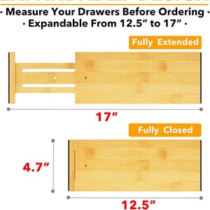 Adjustable Bamboo <b>Drawer</b> Dividers <b>6</b> Pack Rectangular Standing Type Storage Organizers For <b>Drawers</b> Clothing Utensil Underwear - Product Image 2