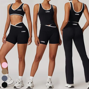 OEM Ensemble de fitness à taille haute pour femmes 2 pièces Pantalon de yoga à blocage de couleur Leggings d'entraînement avec motif vichy Vêtements de sport - Product Image 4