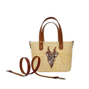 Bolso Artesanal de Jacinto de Agua Tejido a Mano con Decoración de Pájaro con Cuentas, Bolso de Mano de Paja Sostenible para la Playa, Regalo Festivo para Ella - Product Image 4