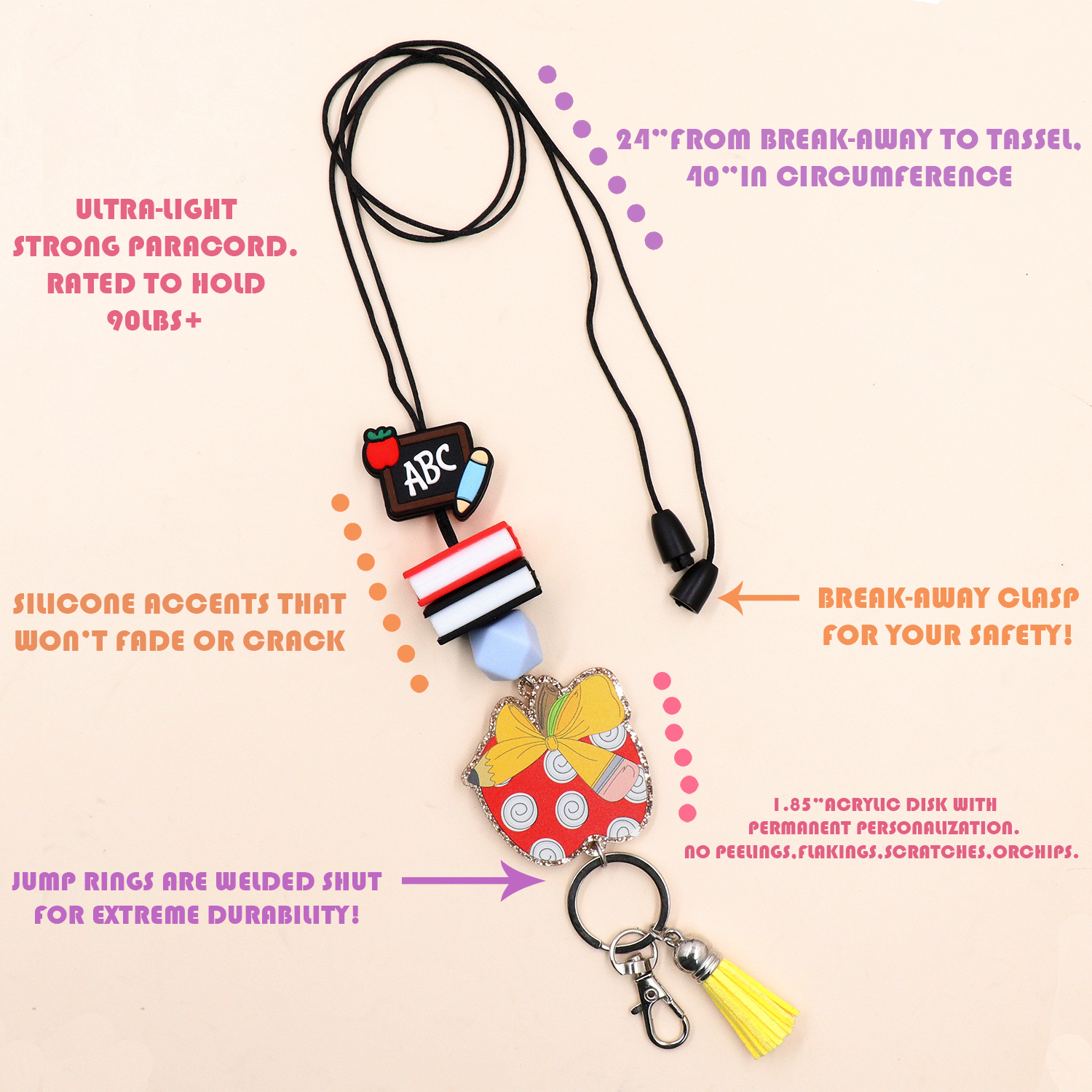 Personalized Silicon Lanyard For Keys ID Badge-Book Mouse Crayon Design With Name Custom Cute Teacher Gifts Acrylic Image 5