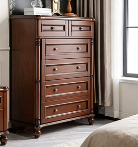 Commode traditionnelle en bois massif avec 5 tiroirs, meuble de rangement antique pour chambre à coucher, décoration intérieure - Product Image 3