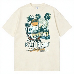 T-shirt personnalisé pour homme en coton épais, imprimé graphique <span class=keywords><strong>California</strong></span> Beach Resort, coupe oversize, beige, haut d'été - Product Image 1
