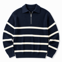 Pull-over en tricot 100 % coton anti-plis à col zippé rayé pour homme, collection automne, style décontracté chic, fabrication OEM ODM