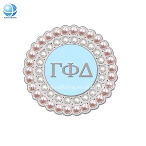 Broche Azul Marino Personalizado con Cristal y Perla, Broche con Letras Geek para Fraternidad, Regalos Sociales - Product Image 3