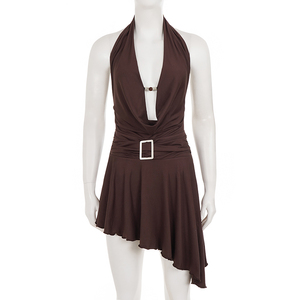 Robe de soirée asymétrique sexy pour femme, mini-robe dos nu à col bénitier, taille cintrée unie - Product Image 6