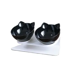 Qbellpet design Cat Double Bowl Cat Bowl trasparente antiscivolo unico cibo ciotola con protezione cervicale trasparente Cat