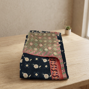 Handmade Boho Reversible Kantha <b>Quilt</b> Floral Embroidery Cotton Vintage Indian Bedspread <b>Throw</b> Bedding Decor Home Use - Product Image 3
