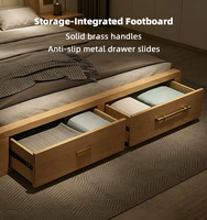 Meubles de chambre à coucher de style nordique en bois massif avec lit king size, tiroirs, lumière de nuit LED et port USB