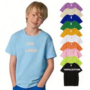 T-shirts pour enfants en tissu tricoté 100% coton, formels, vierges, avec étiquette, impression personnalisée du logo, t-shirts pour enfants, garçons, filles - Product Image 1