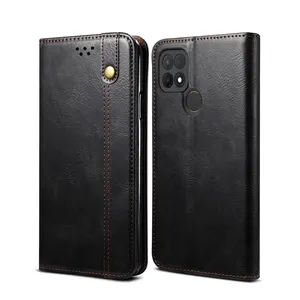 Capa de couro PU para OPPO A15 carteira com slot para cartão e flip Crazy Horse