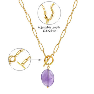 สร้อยคอแฟชั่นกันหมองแบบสั่งทำพิเศษ วัสดุสแตนเลสสตีล 316L ชุบทอง 14k 18k ประดับด้วยหินธรรมชาติ คริสตัล และหยก สำหรับผู้ชายและผู้หญิง - Product Image 4