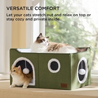 Cave pour chat extra large pour petit animal avec boule en peluche suspendue et griffoir, abri pliable pour plusieurs chats