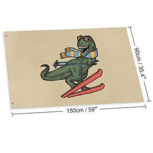 Bandera de dinosaurio de esquí <span class=keywords><strong>Trex</strong></span> divertida de poliéster de alta calidad de 3x5 pies para decoración de bienvenida de vacaciones de temporada - Product Image 2