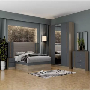 Nuevo juego de muebles de dormitorio completo de melamina de lujo moderno <span class=keywords><strong>cama</strong></span> doble tamaño King Queen con <span class=keywords><strong>armario</strong></span> de almacenamiento - Product Image 1