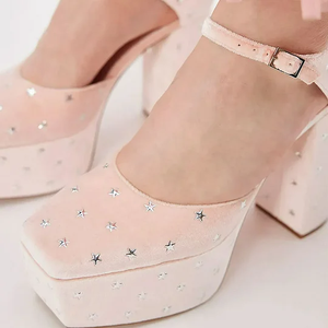 Scarpe da Donna con Plateau e <span class=keywords><strong>Tacco</strong></span> Grosso, Punta Quadrata, Cinturino Decorato con Stelle - Product Image 6
