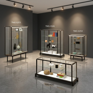Modern Glass Display Cabinet with <b>Adjustable</b> <b>Shelves</b> Living Room Furniture Minimalist Design Metal Frame 4-Tier Storage Showcase - Product Image 4