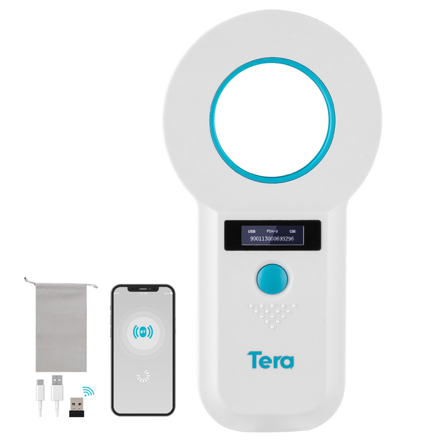 Tera Portable Pet Microchip Scanner: 3-in-1 BT Wireless 2.4G Wired USB Animal Tag Reader with OLED Display Screen W90B