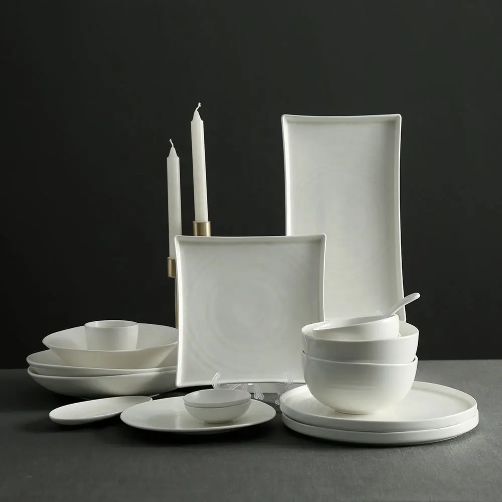 Großhandel Restaurant Crystal White Keramik Geschirr Porzellan Servieren Dinner Bowl Geschirr und Teller Sets Geschirr