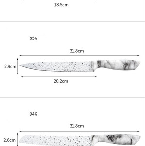 Ensemble de couteau et de serveur à gâteau en forme de gourde blanche avec manche marbré, points noirs, cuisine en acier inoxydable, ensemble de cinq couteaux de chef - Product Image 6